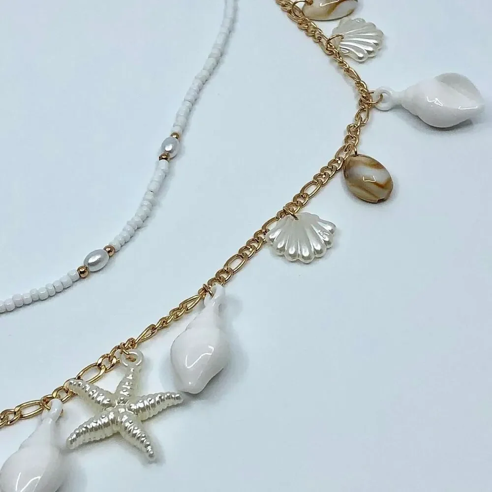 Mermaidcore Gold Shell Starfish Layered Chain Belt, Up to 33.5 Inches, X7GA1156